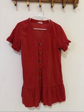 Love Riche Coral-Red Button-Front Dress